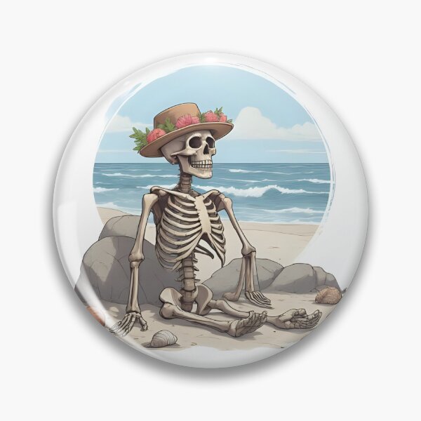 Item preview, Relaxing Skeleton in Summer Hat on the Beach designed and sold by Pixel--Threads.