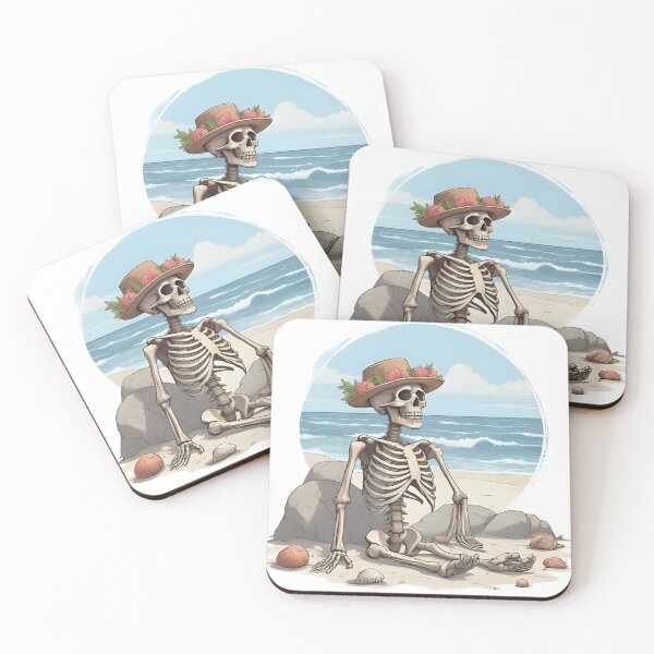 Item preview, Relaxing Skeleton in Summer Hat on the Beach designed and sold by Pixel--Threads.