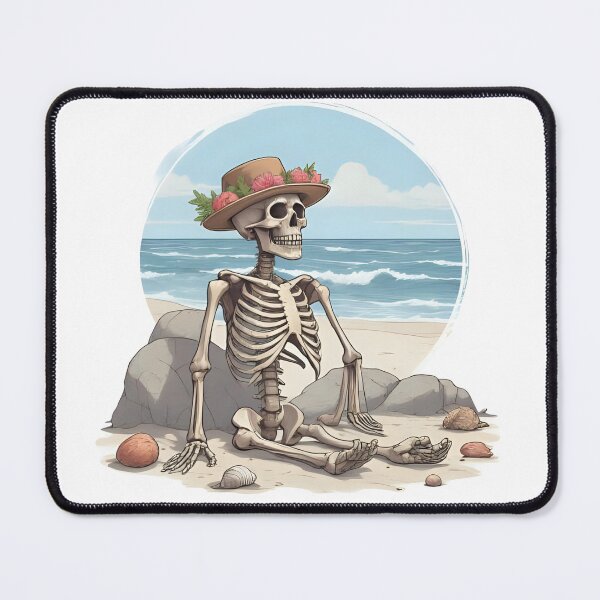 Item preview, Relaxing Skeleton in Summer Hat on the Beach designed and sold by Pixel--Threads.