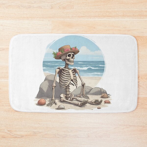 Item preview, Relaxing Skeleton in Summer Hat on the Beach designed and sold by Pixel--Threads.