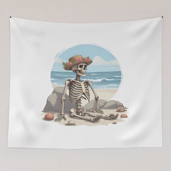Item preview, Relaxing Skeleton in Summer Hat on the Beach designed and sold by Pixel--Threads.