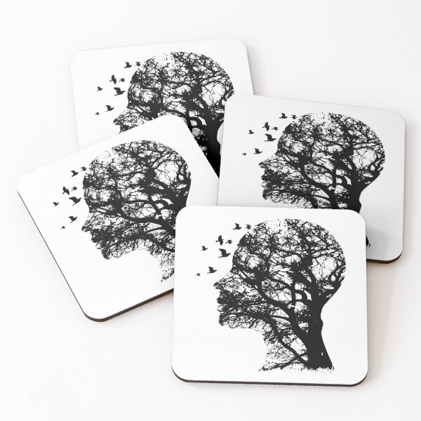 Item preview, Tree of Thought Silhouette – Black and White Double Exposure Nature Mind Art designed and sold by inkoutninja.