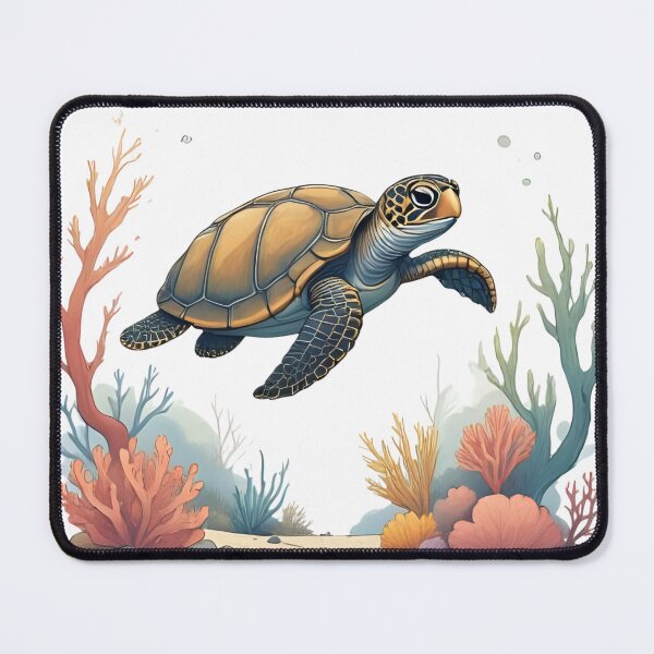 Aperçu de l'œuvre Tortue de mer nageant à travers les récifs coralliens créée et vendue par Pixel--Threads.