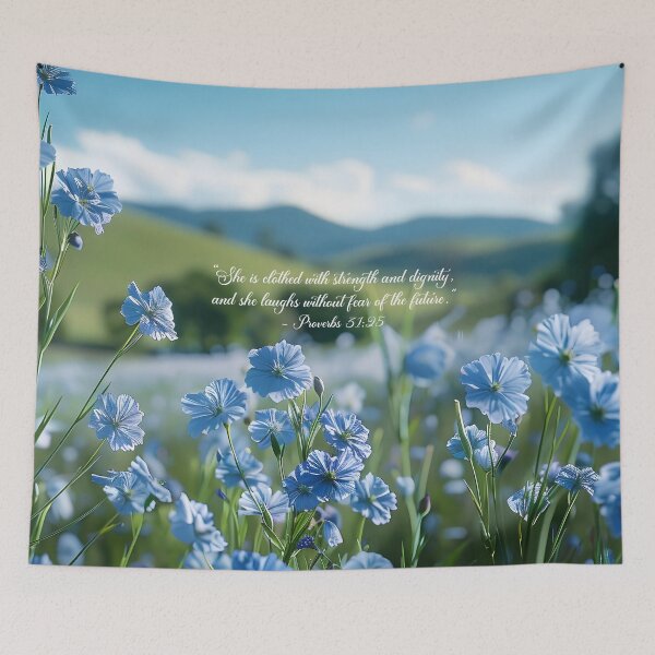 Item preview, Proverbs 31:25 Blue Wildflowers Scripture Art designed and sold by OneWorldLove.