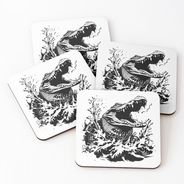 Item preview, Roaring Crocodile Splash Illustration – Black and White Wild Reptile Power Art designed and sold by inkoutninja.