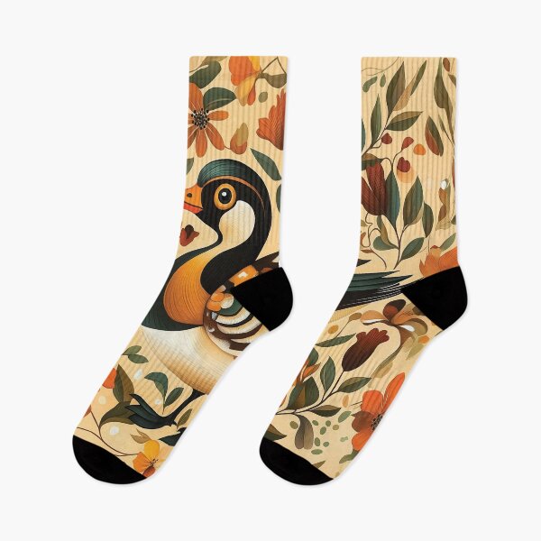 Item preview, Striking illustration blends a stylized wood duck with a lush floral background. designed and sold by HEMRO.