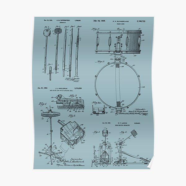 Drummer Kit Vintage Patent Print Poster