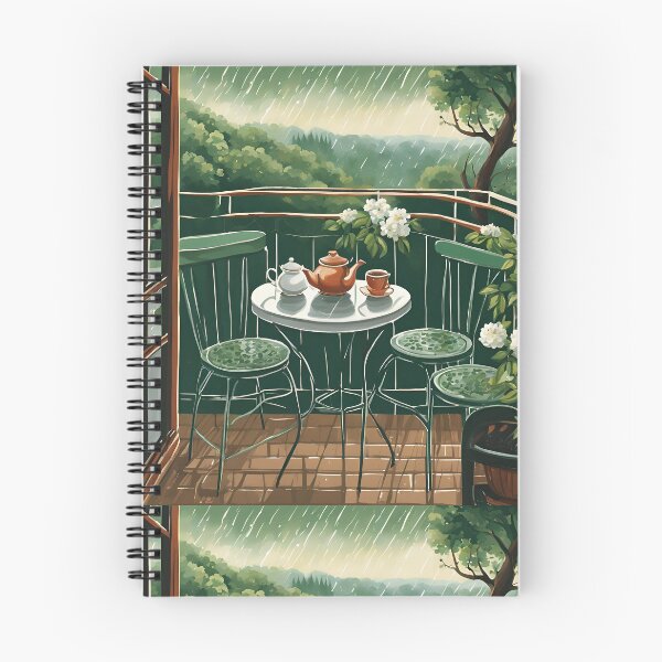 Aperçu de l'œuvre Profiter du balcon sous la pluie – Illustration de thé chaud et de nature créée et vendue par Diclebaybas.