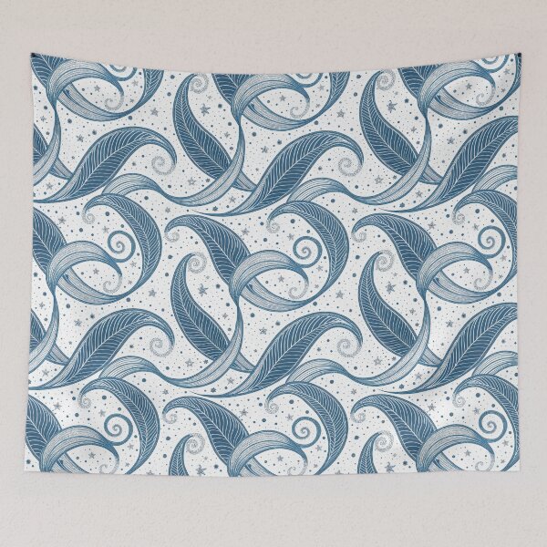 Item preview, Abstract Blue Ornate Swirls and Stars Seamless Pattern. designed and sold by RGShirtWorks.