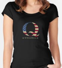 QAnon WWG1WGA Q Anon Great Awakening MAGA USA Flag Fitted Scoop T-Shirt