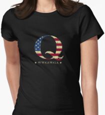 QAnon WWG1WGA Q Anon Great Awakening MAGA USA Flag Women's Fitted T-Shirt