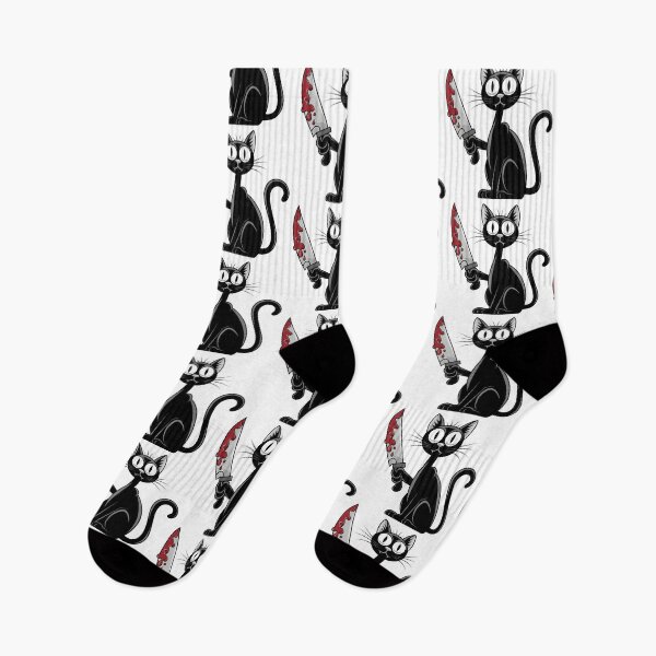 Item preview, Funny Murderous Black Cat Sticker, Creepy Cute Knife Cat Design for Halloween, Goth Fans & Dark Humor Lovers designed and sold by Aknarin Thika.
