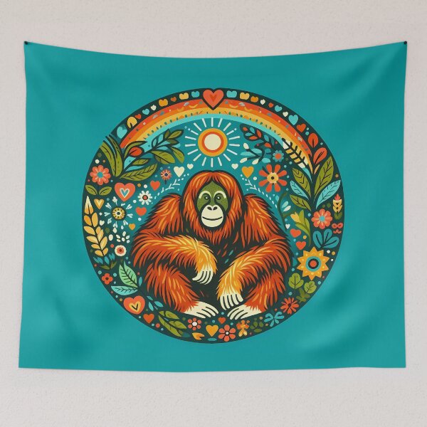 Item preview, Orangutan - Hope for Wildlife Scandinavian Folk Art by heidiannemorris © designed and sold by FOLK ART FUSION by heidiannemorris.