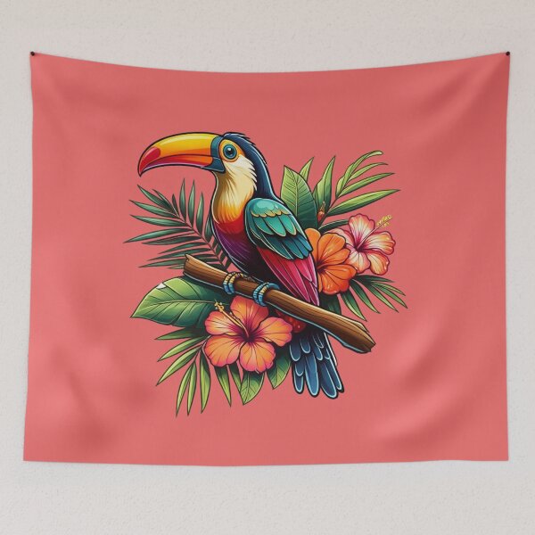 Item preview, Colorful Tropical Toucan with Hibiscus Flowers designed and sold by PrintBreeze.