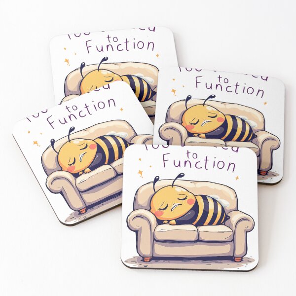 Artikelvorschau, Cartoon-Biene schläft auf einem Sofa mit den Worten „Too buzzzed function“ entworfen und verkauft von cafegrafis.
