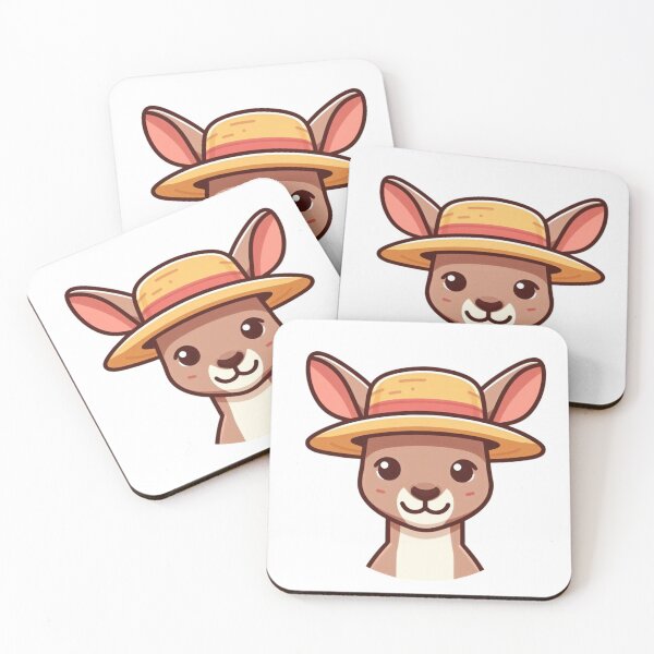 Item preview, Happy Kangaroo in Straw Hat – Aussie Cartoon Animal Art designed and sold by Confuzz1ed.