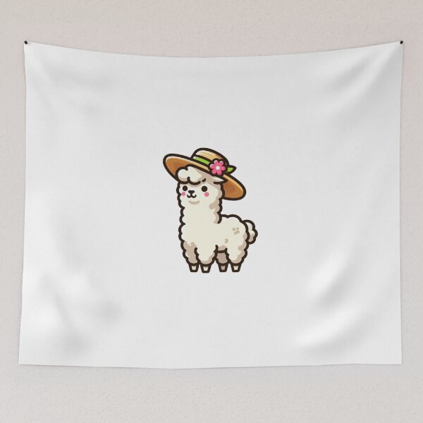 Item preview, Stylish Llama in Straw Hat – Flower Accessory Cartoon Art designed and sold by Confuzz1ed.