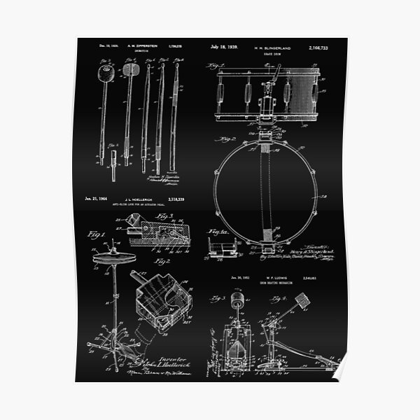 Drummer Gift Vintage Patent Print Drum Set Poster