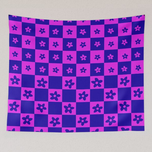 Item preview, Abstract Floral Checker Pattern 33 in Sapphire Blue and Pop Pink designed and sold by nineFlorals.