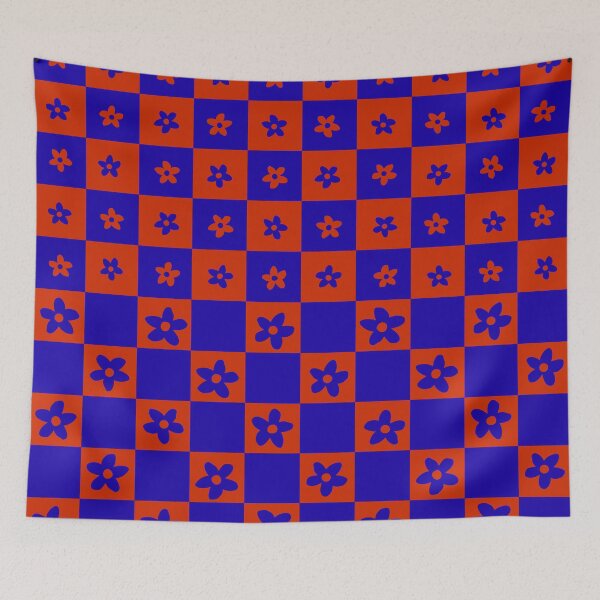 Item preview, Abstract Floral Checker Pattern 32 in Sapphire Blue and Pop Red designed and sold by nineFlorals.