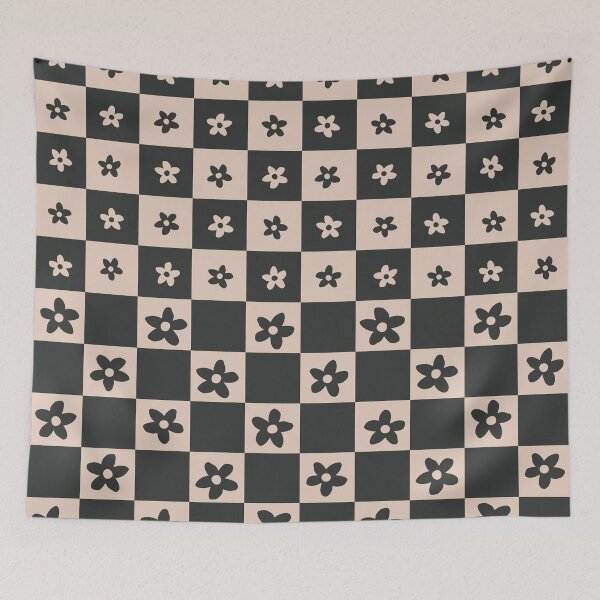 Item preview, Abstract Floral Checker Pattern 12 in Tan Black designed and sold by nineFlorals.