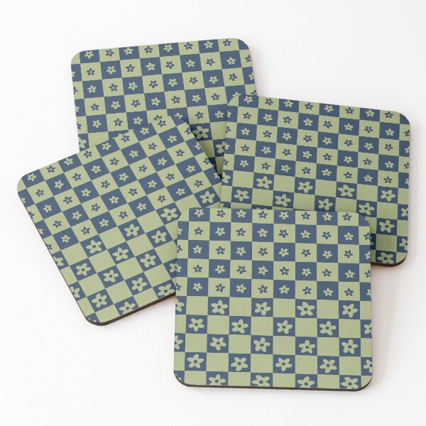 Item preview, Abstract Floral Checker Pattern 19 in Navy Blue Sage Green designed and sold by nineFlorals.