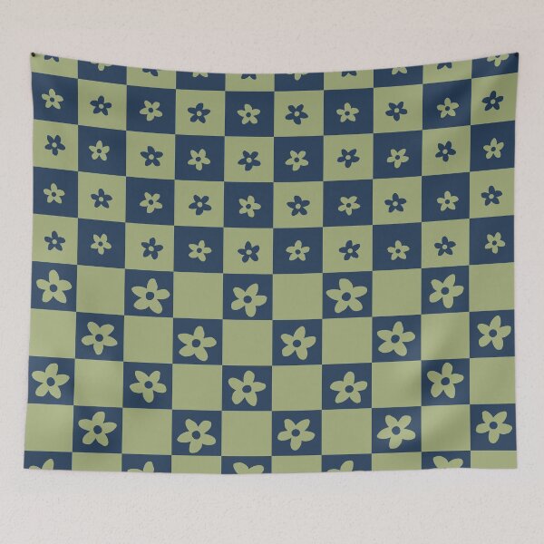 Item preview, Abstract Floral Checker Pattern 19 in Navy Blue Sage Green designed and sold by nineFlorals.