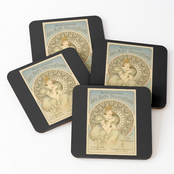 Item preview, Decorative Arts Dictionary Cover by Alphonse Mucha | 1898 Art Nouveau Illustration | Vintage Monochrome Wall Print designed and sold by artofuniverse.