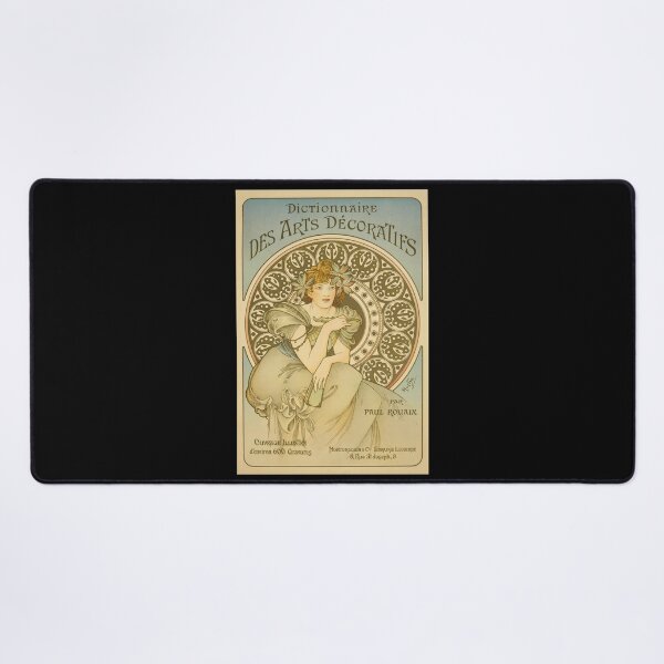 Item preview, Decorative Arts Dictionary Cover by Alphonse Mucha | 1898 Art Nouveau Illustration | Vintage Monochrome Wall Print designed and sold by artofuniverse.