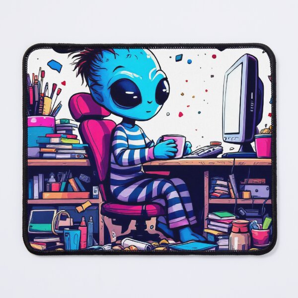 Item preview, A cartoon character sitting at a desk with a computer and remote designed and sold by cafegrafis.