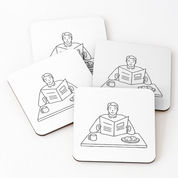 Item preview, Man reading a newspaper at a coffee table with cookies designed and sold by rasagamastore.