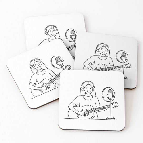 Item preview, Musician wear headset playing guitar in front of a recording mic designed and sold by rasagamastore.