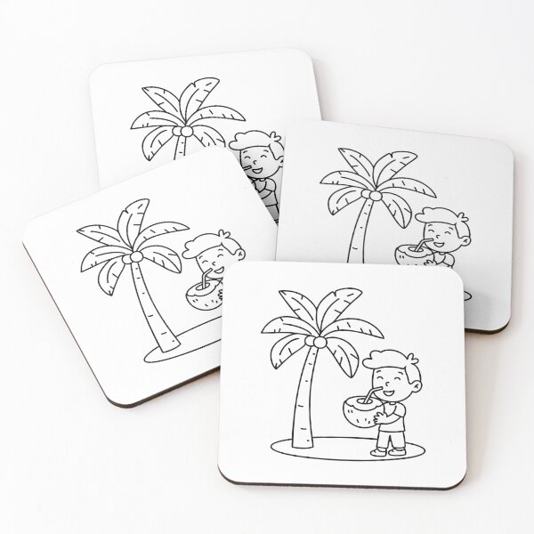 Item preview, Child drinking coconut water with straw under a palm tree designed and sold by rasagamastore.