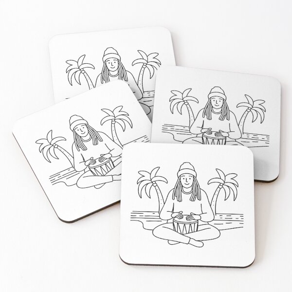 Item preview, Person with reggae style playing bongo on the beach with waves and palm trees designed and sold by rasagamastore.