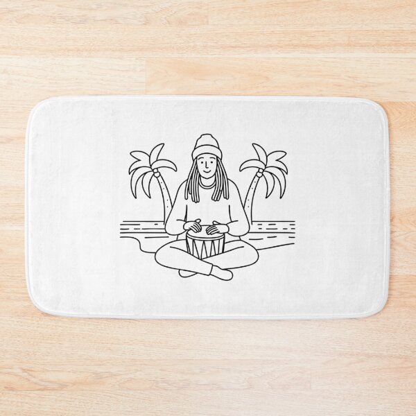 Item preview, Person with reggae style playing bongo on the beach with waves and palm trees designed and sold by rasagamastore.
