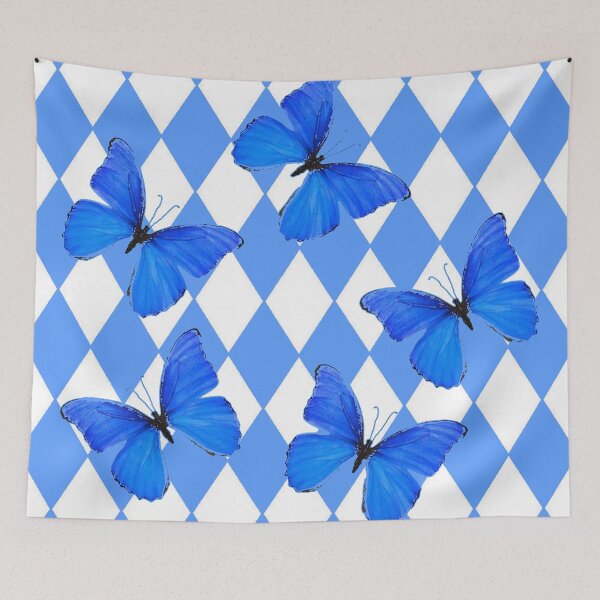 Aperçu de l'œuvre PAPILLONS BLEUS & MOTIFS ARGYLE créée et vendue par sharlesart.