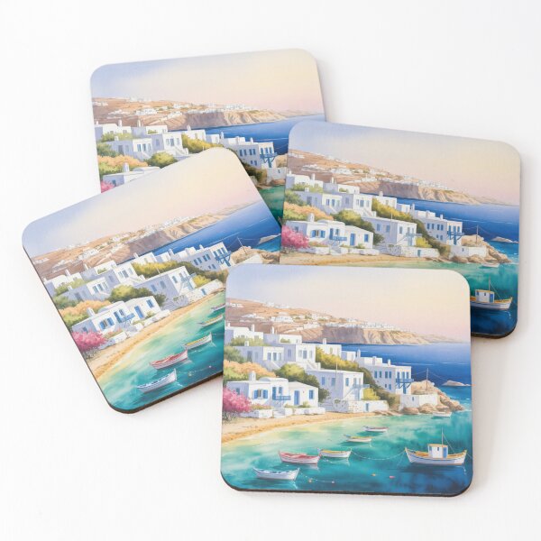 Item preview, watercolor mykonos view designed and sold by ArtQueen777.