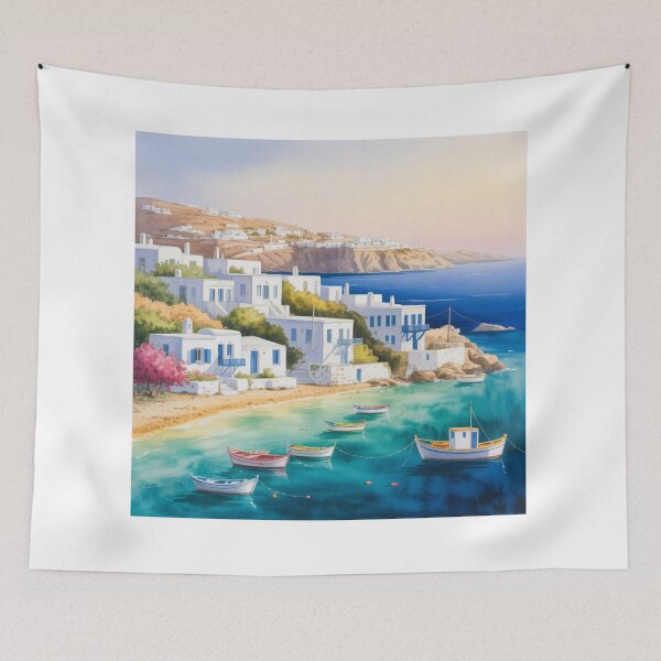 Item preview, watercolor mykonos view designed and sold by ArtQueen777.