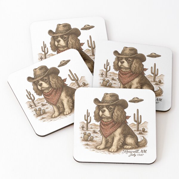 Item preview, Cowboy Dog in Roswell Desert with UFO – Vintage Western Illustration designed and sold by Sonchai Paladsai.