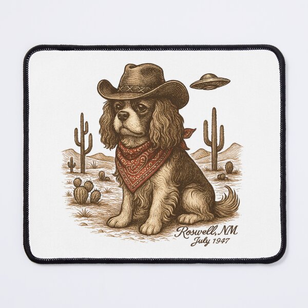 Item preview, Cowboy Dog in Roswell Desert with UFO – Vintage Western Illustration designed and sold by Sonchai Paladsai.