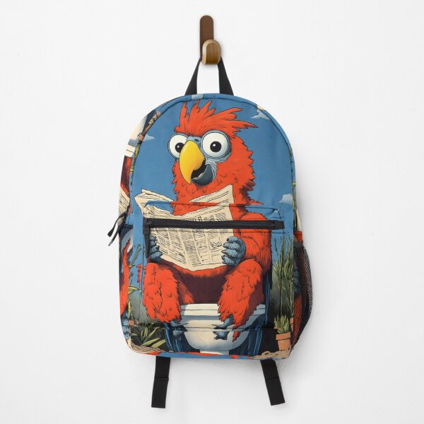 Item preview, Colorful Sunny Macaw Reads Newspaper Outdoor Toilet Scene designed and sold by earlobejerk.