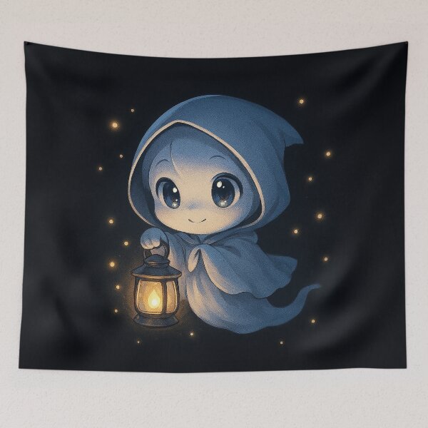 Item preview, Cute little ghost wearing a hooded cloak designed and sold by FluffyGallery.