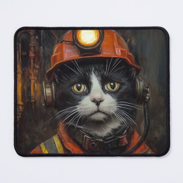 Item preview, Welsh Miner Cat Portrait – Black and White Cat in Vintage Mining Gear, Funny Historical Cat Art designed and sold by baggycatsworld.