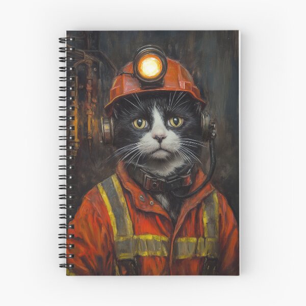 Item preview, Welsh Miner Cat Portrait – Black and White Cat in Vintage Mining Gear, Funny Historical Cat Art designed and sold by baggycatsworld.