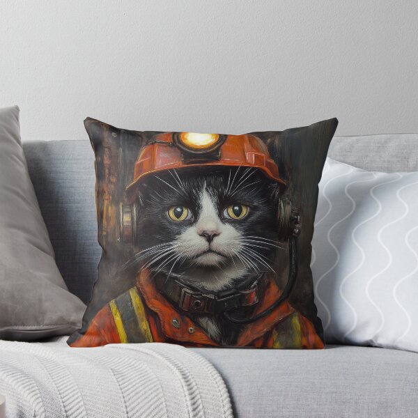 Item preview, Welsh Miner Cat Portrait – Black and White Cat in Vintage Mining Gear, Funny Historical Cat Art designed and sold by baggycatsworld.