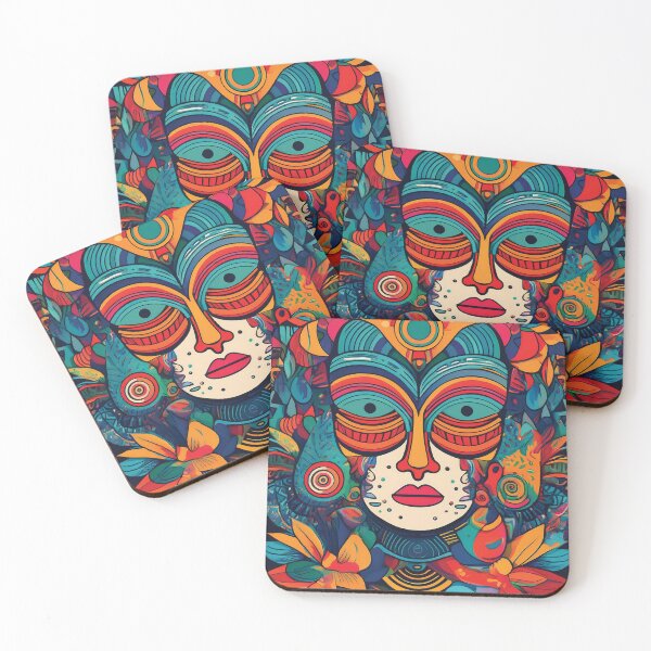 Item preview, Eclectic Tribal Mask Art | Vibrant Psychedelic Face | Colorful Ethnic Pattern designed and sold by KAYJAY DESIGNS.
