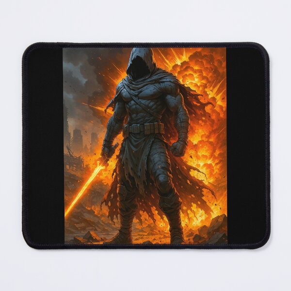 Item preview, Brother Ra'd hooded super hero  post apocalypse scene with fire designed and sold by tarotstarostina.