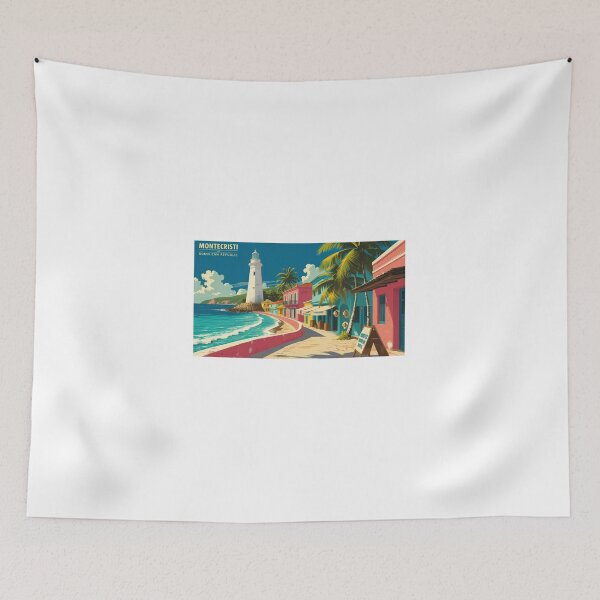 Item preview, Vintage Montecristi with lighthouse, palm trees and colorful houses designed and sold by StormArte.