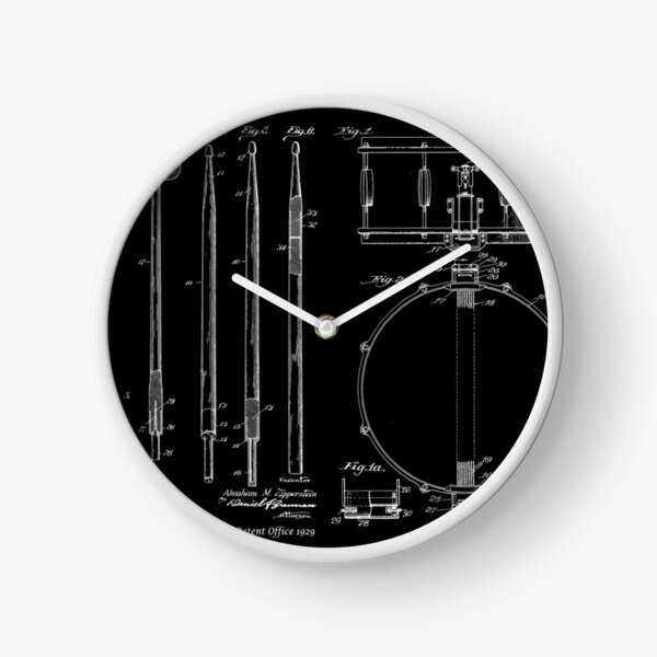 Awesome Gift For The Drummer Vintage Patent Prints Drumsticks and Snare Drum Clock