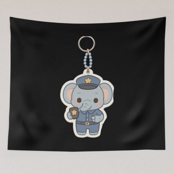 Item preview, Cute Elephant Police Officer Kawaii keychain designed and sold by DamioPolArt.